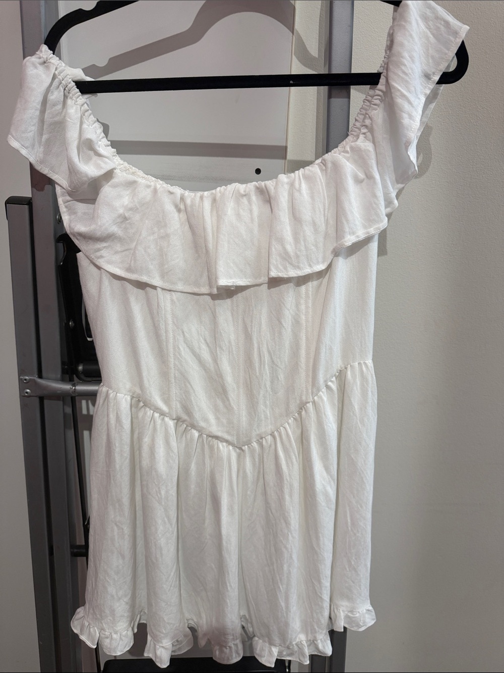 White Ruffle Off-Shoulder Women's Dress